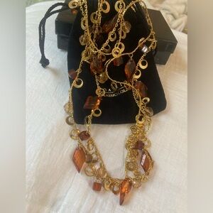 Joan Rivers 60” Long Necklace‎ with Amber Colored Beads